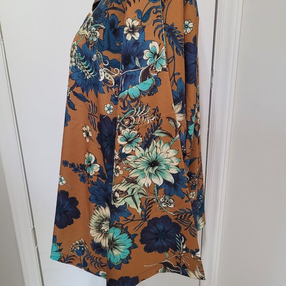 Bryn Walker Women Blouse Shirt Top Large Long Sleeve Button Floral Brown - Picture 4 of 9